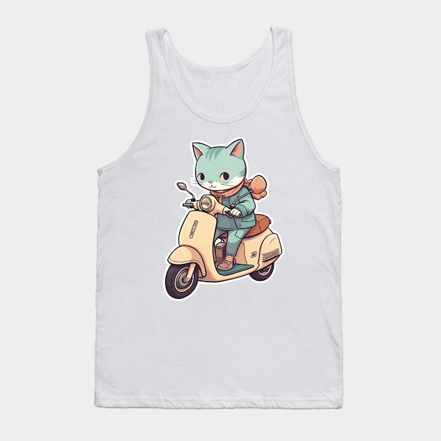 Kawaii cat riding scooter Tank Top by AestheticsArt81